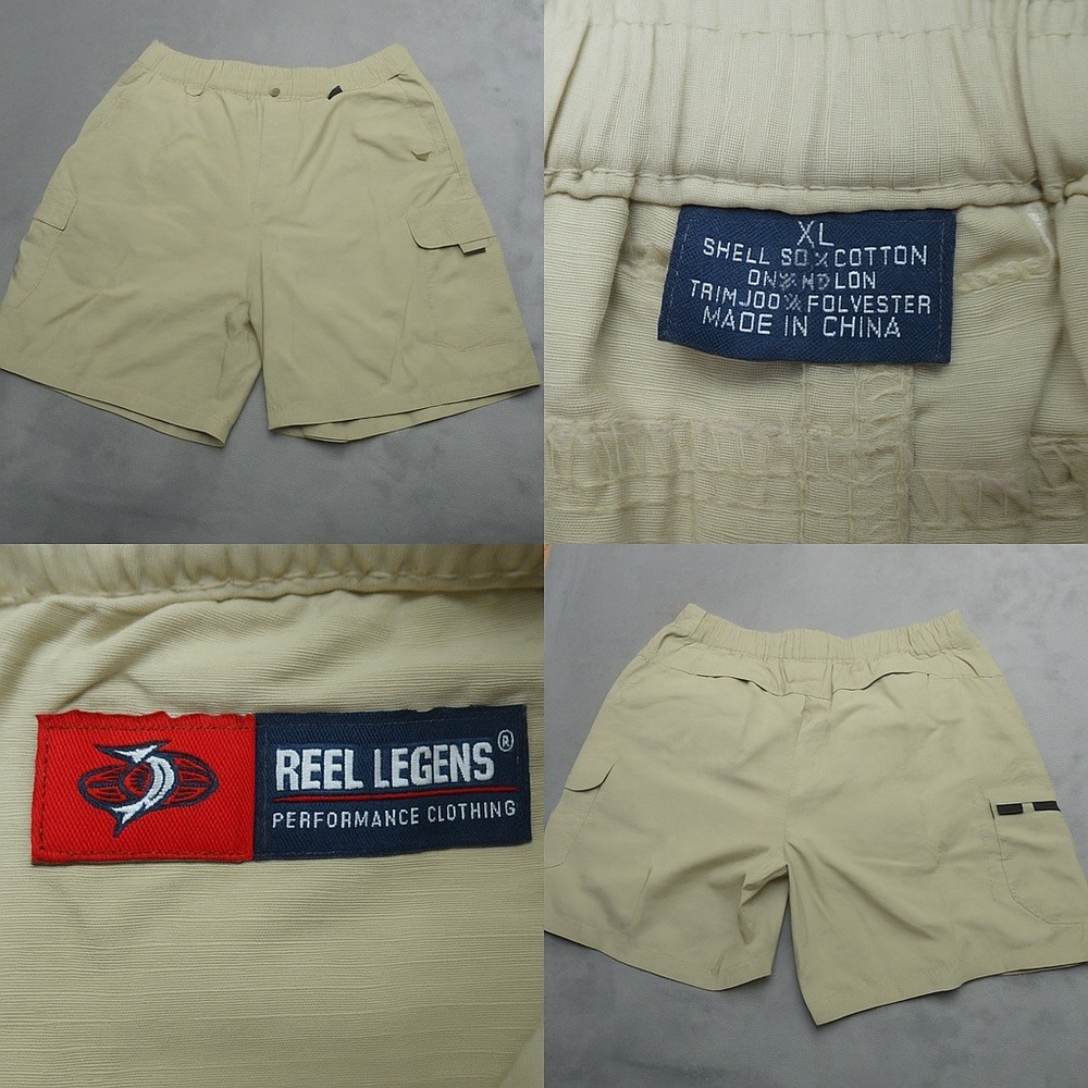 Reel Legends Cargo Shorts Mens XL Cream Zip Fly Fishing Tech Performance Ripstop